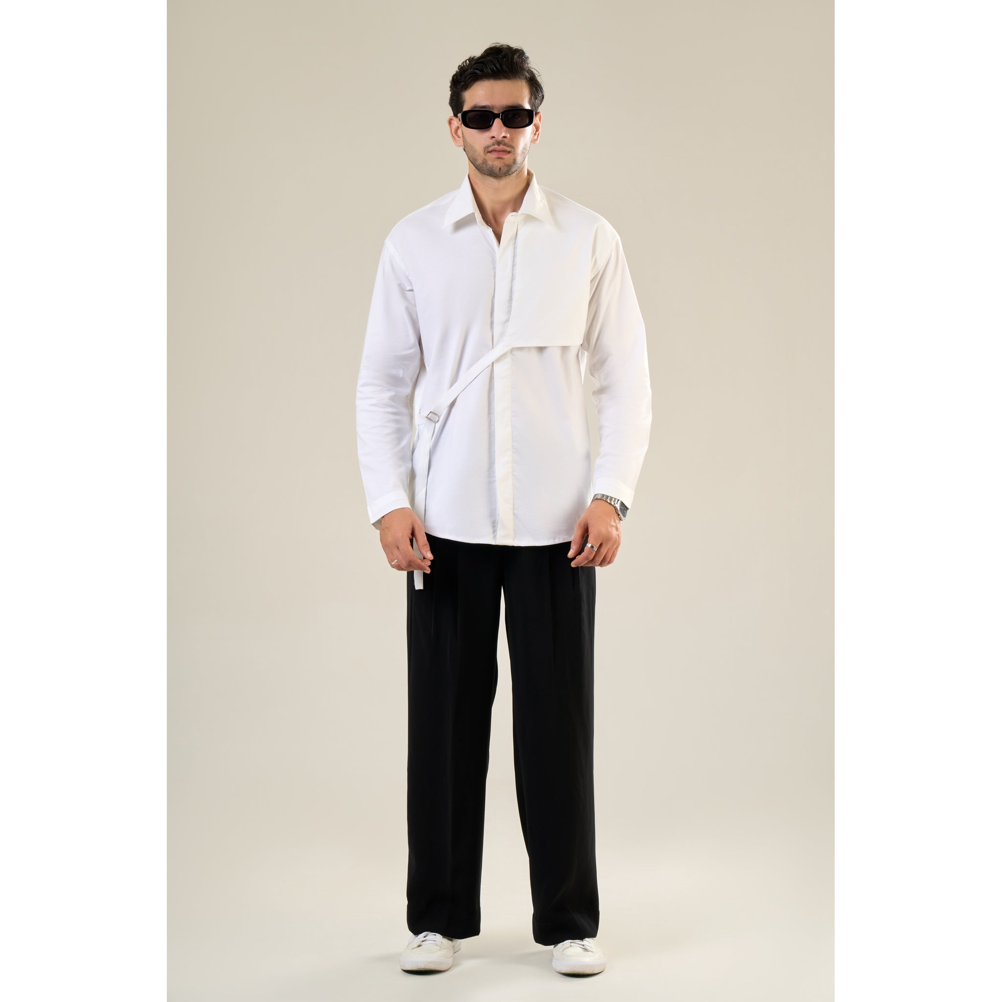 White Cotton Full Sleeve Solid Shirt | For Unisex