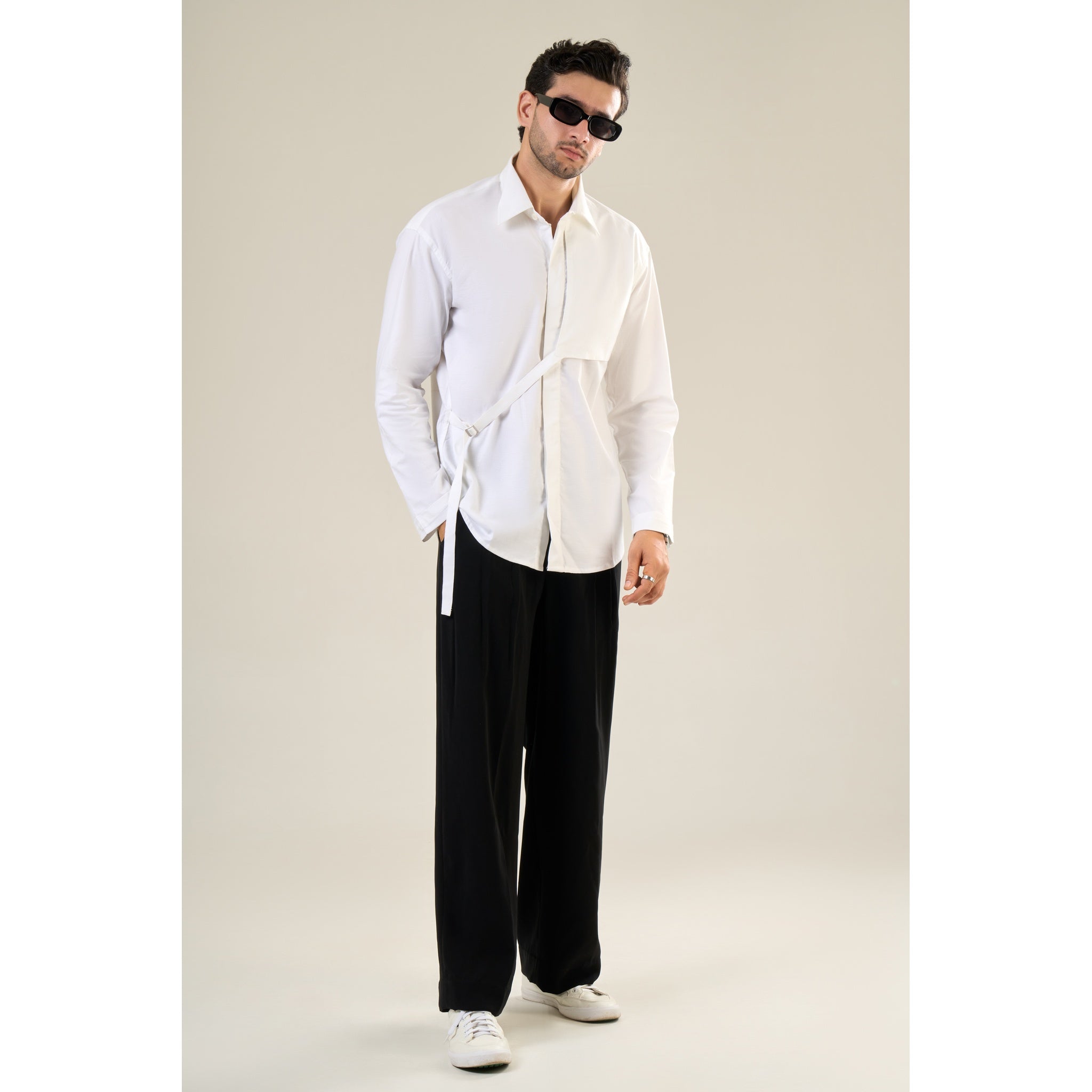White Cotton Full Sleeve Solid Shirt | For Unisex