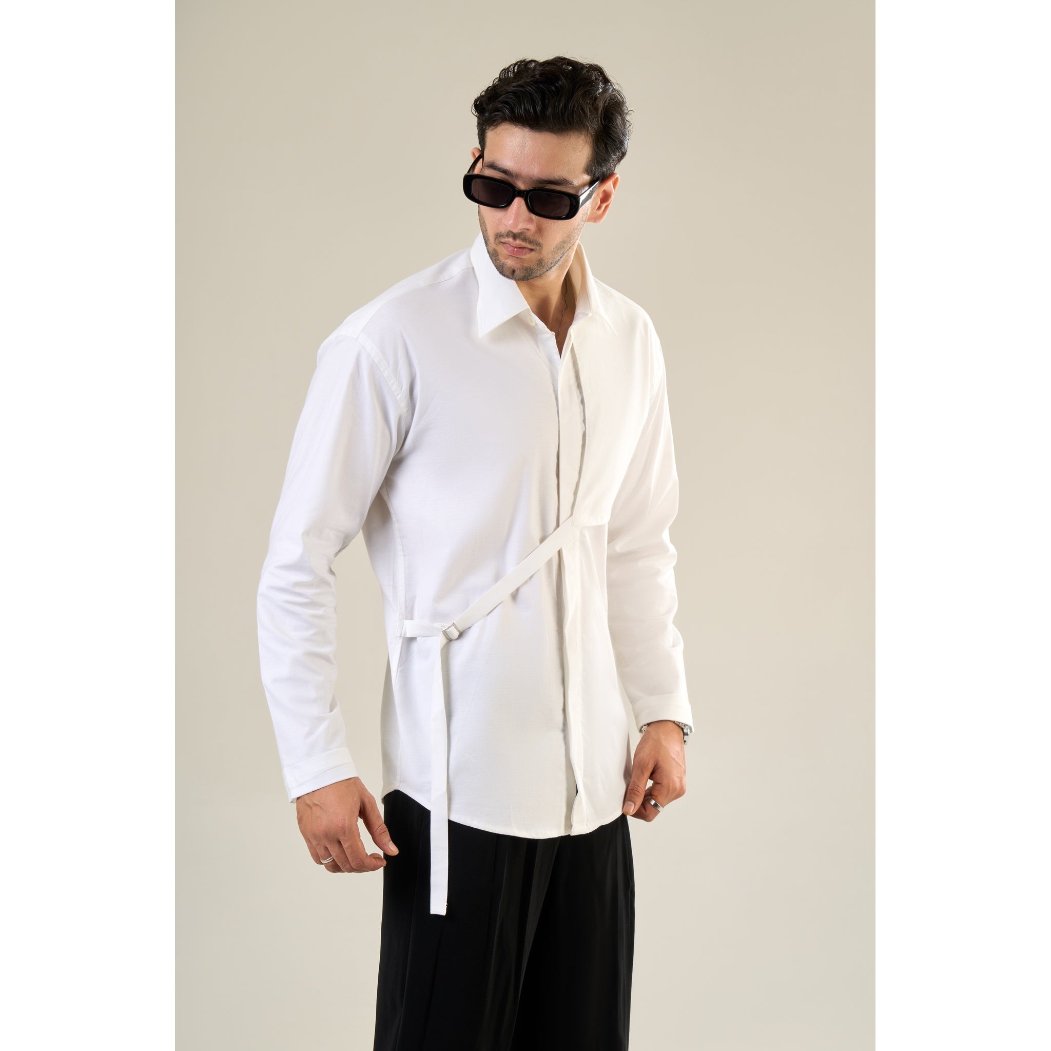 White Cotton Full Sleeve Solid Shirt | For Unisex
