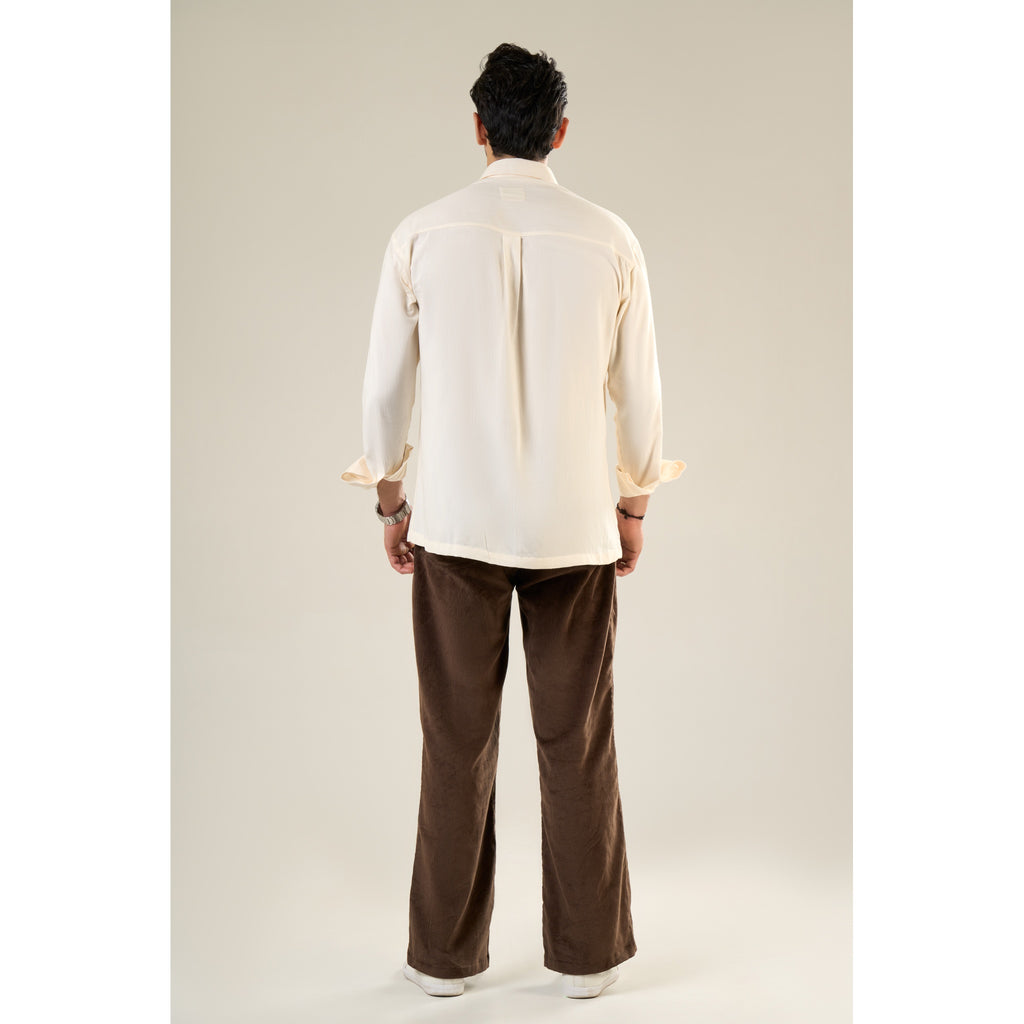 Beige & Brown Rayon Full Sleeve Floral Embroidered Shirt | For Unisex