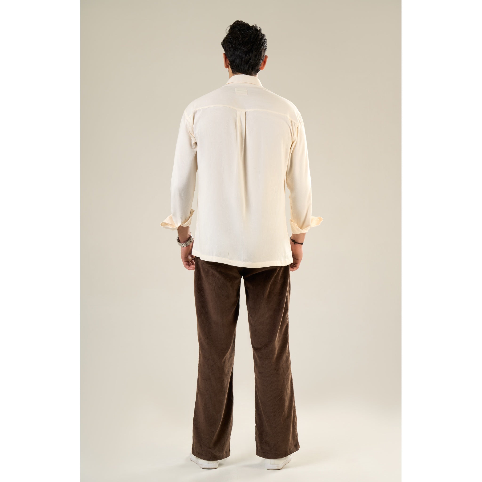 Beige & Brown Rayon Full Sleeve Floral Embroidered Shirt | For Unisex