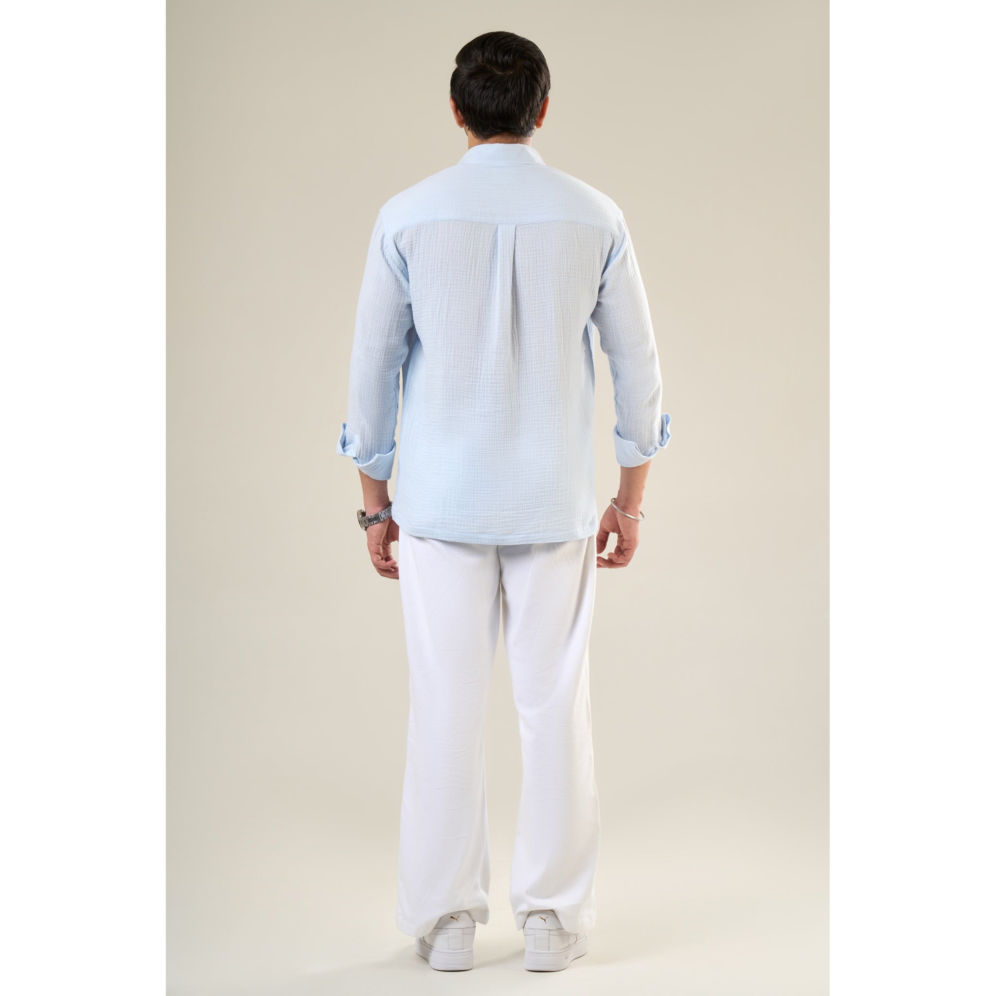 Aqua Cotton Full Sleeve Floral Embroidered Shirt | For Unisex
