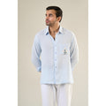 Aqua Cotton Full Sleeve Floral Embroidered Shirt | For Unisex