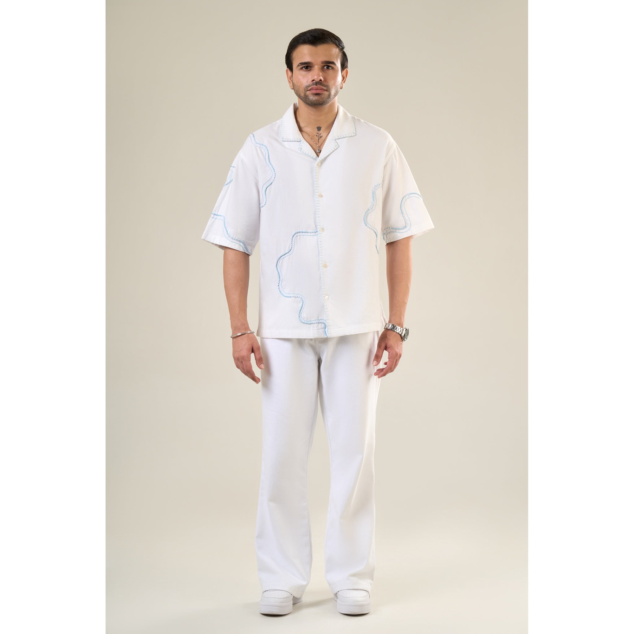 White Cotton Half Sleeve Printed Shirt | For Unisex