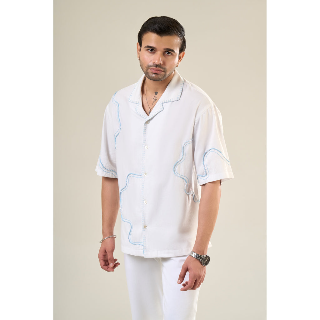 White Cotton Half Sleeve Printed Shirt | For Unisex