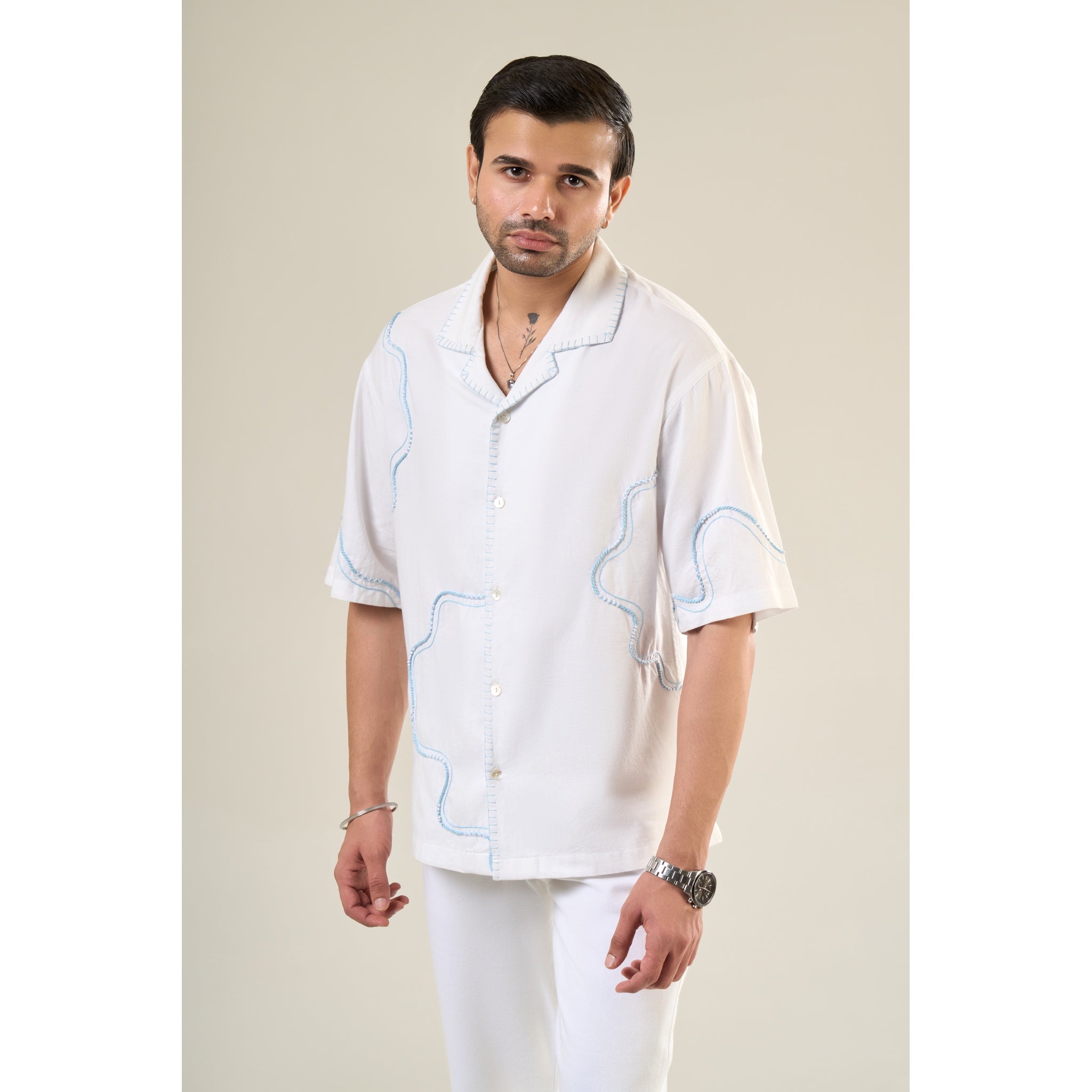 White Cotton Half Sleeve Printed Shirt | For Unisex