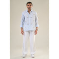 White & Aqua Cotton Full Sleeve Floral Embroidered Shirt | For Unisex