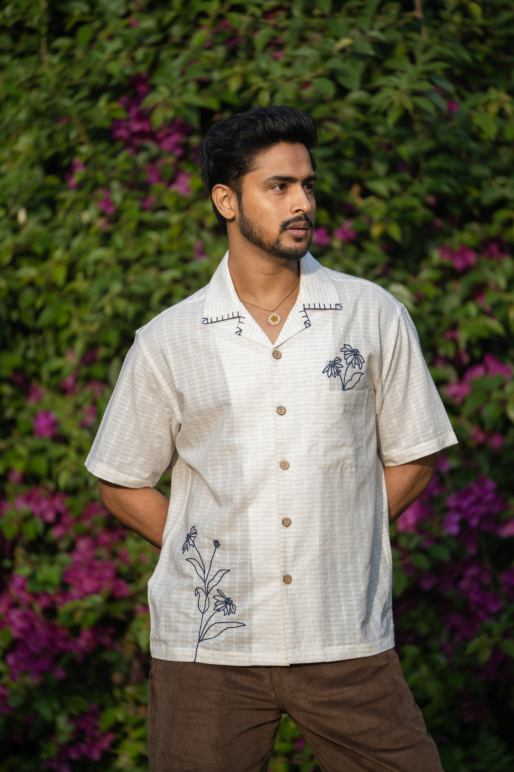 Beige Floral Motifs Shirt