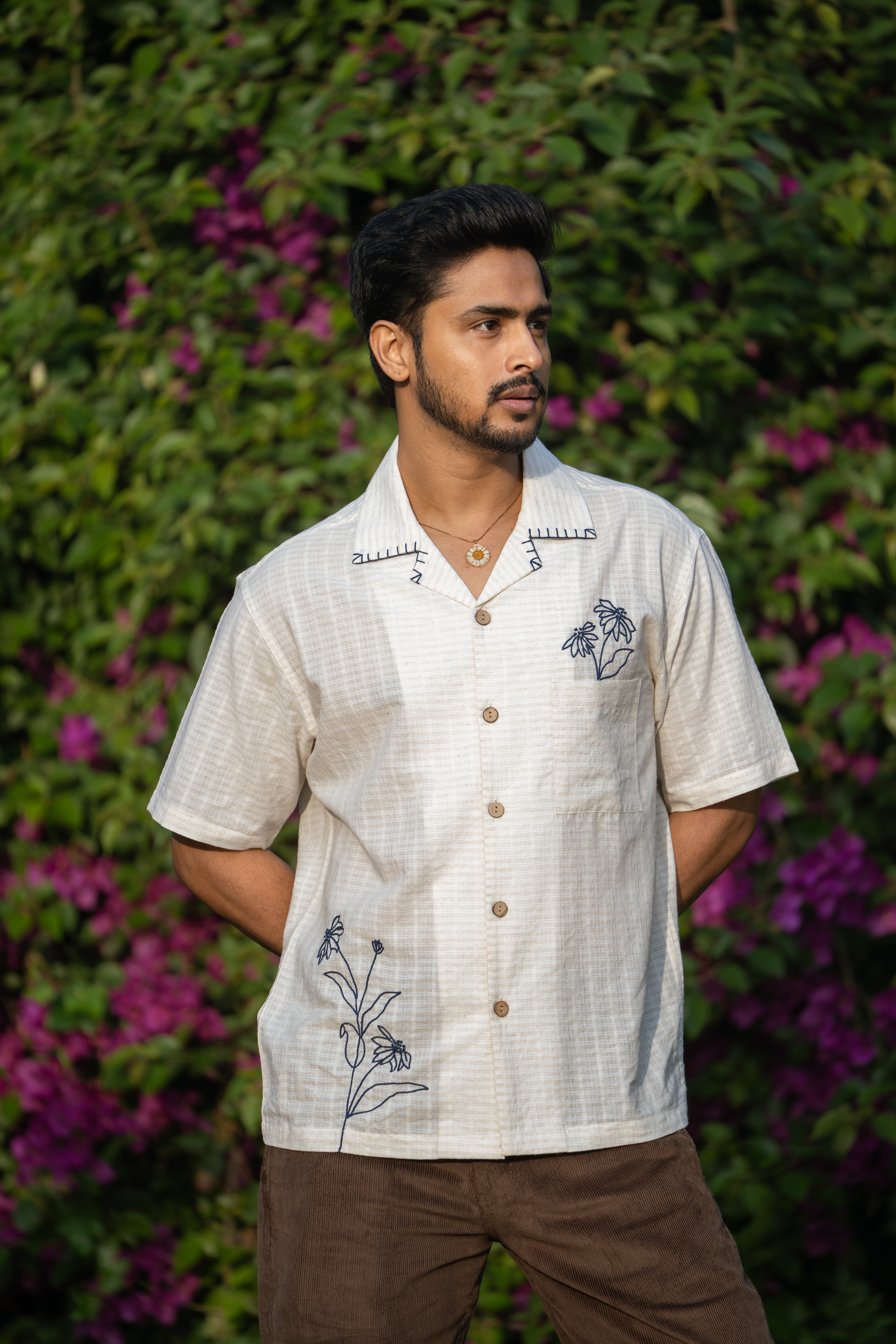 Beige Floral Motifs Shirt