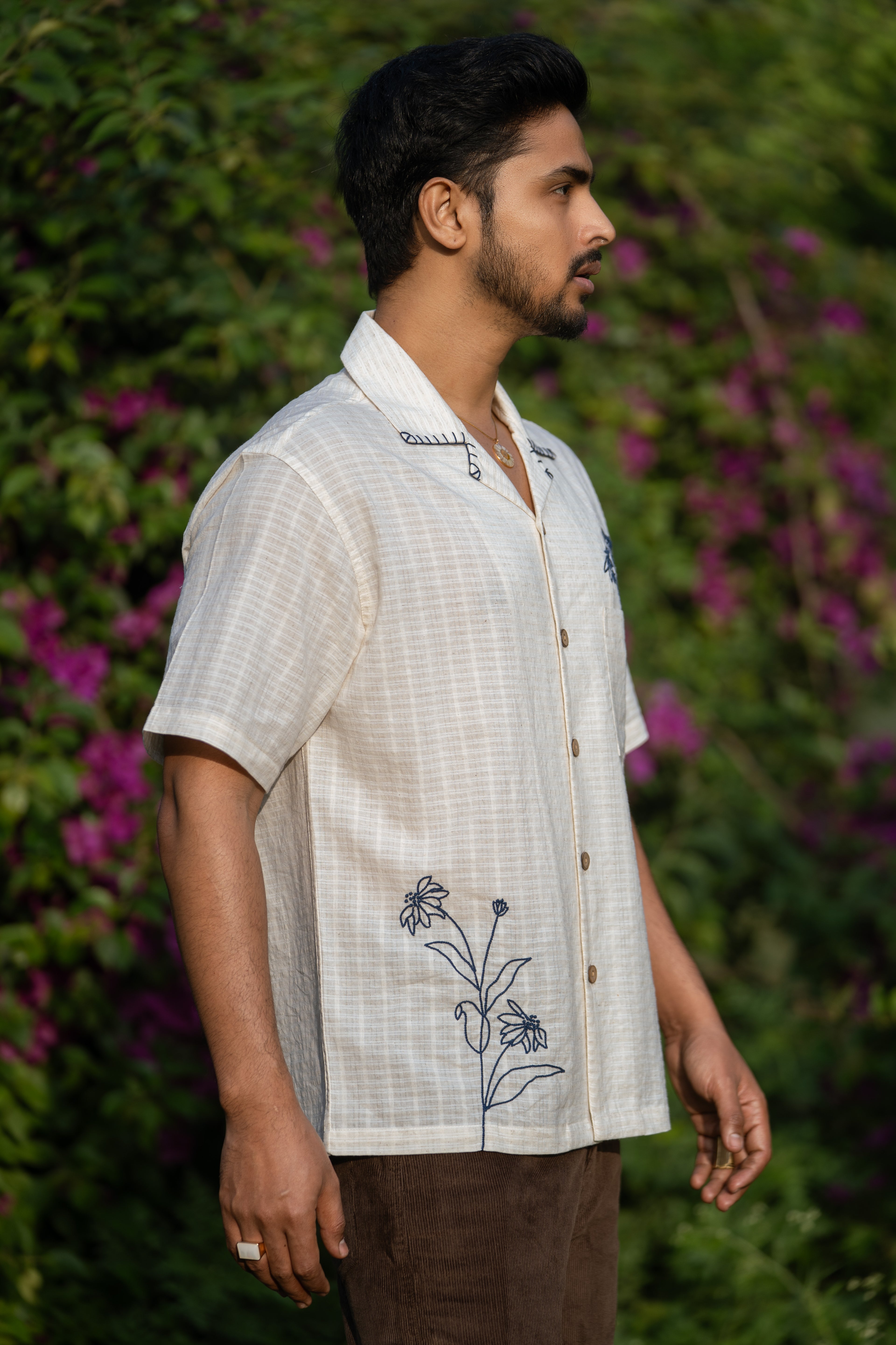 Beige Floral Motifs Shirt