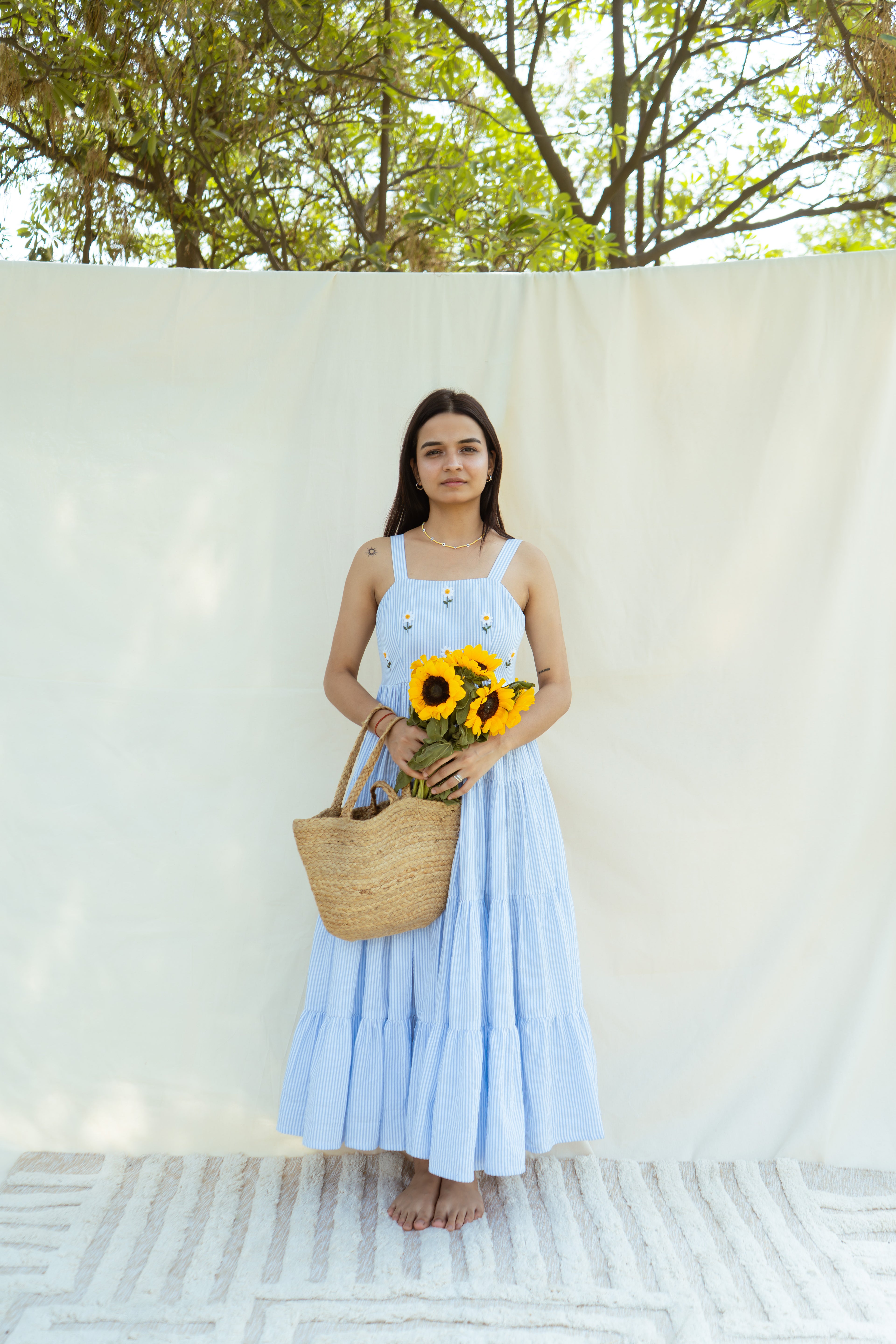 Square Neck Floral Midi Dress