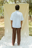 White Cotton Half Sleeve Collared Embroidered Shirt | For Men