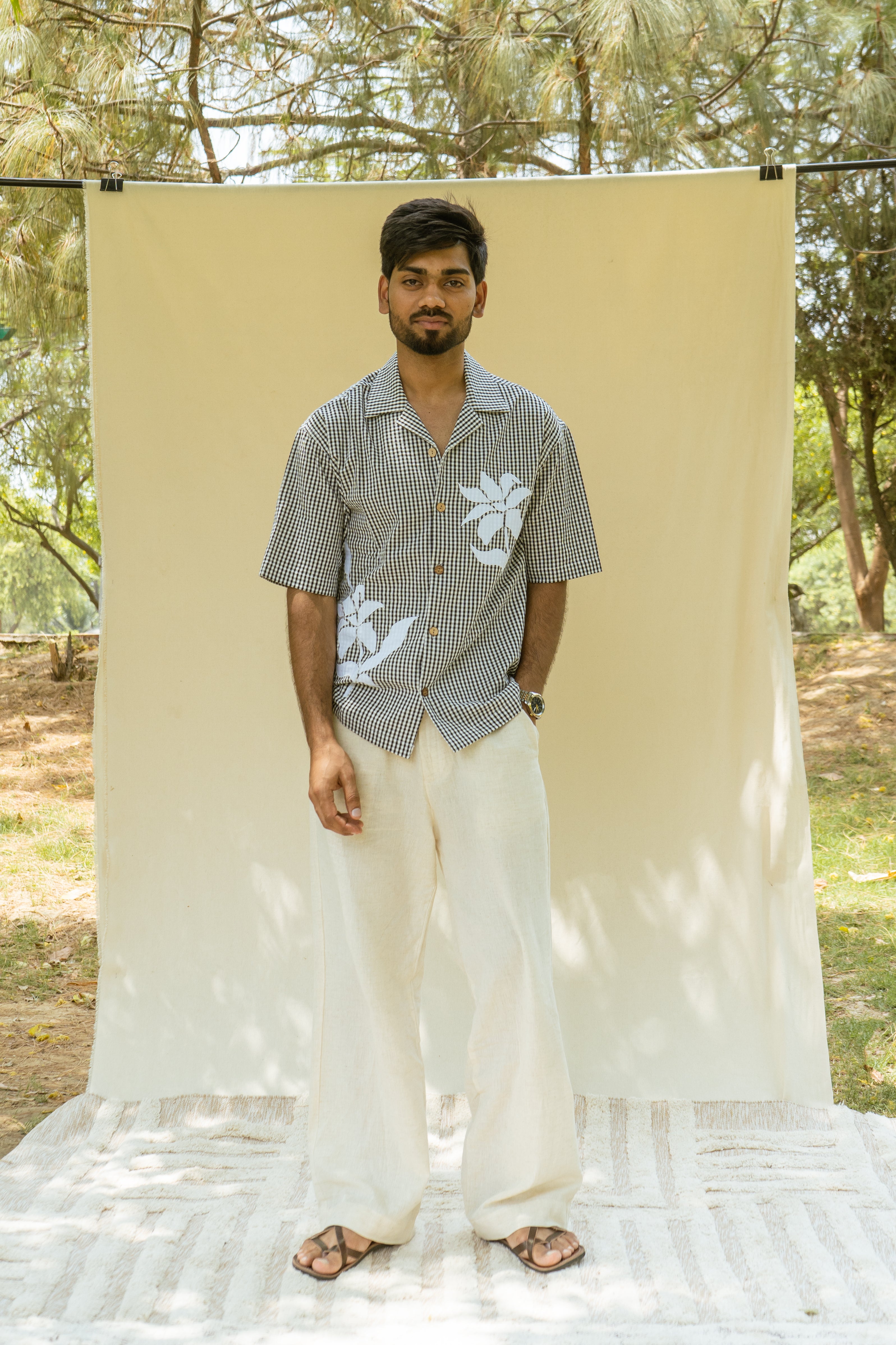 Black & White Cotton Half Sleeve Patch work Shirt | For Unisex
