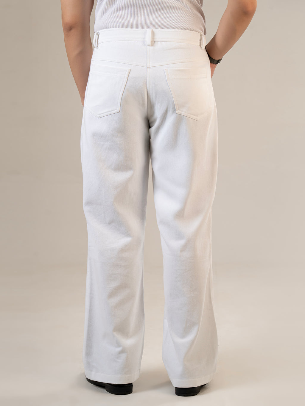 White Cotton Jeans Straight Fit Pants | For Men