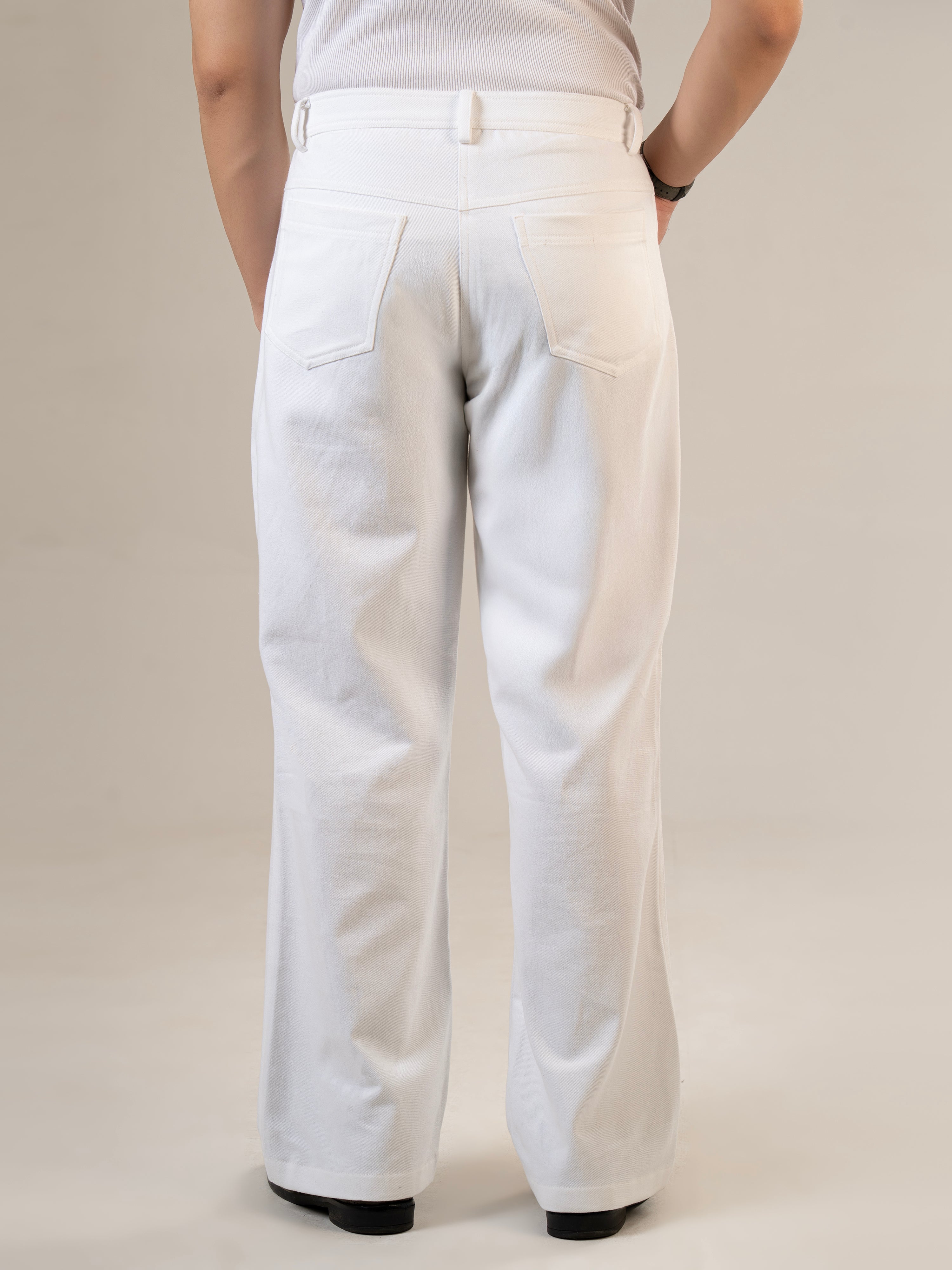 White Cotton Jeans Straight Fit Pants | For Men