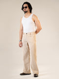 Beige Cotton Straight Fit Pants | For Men