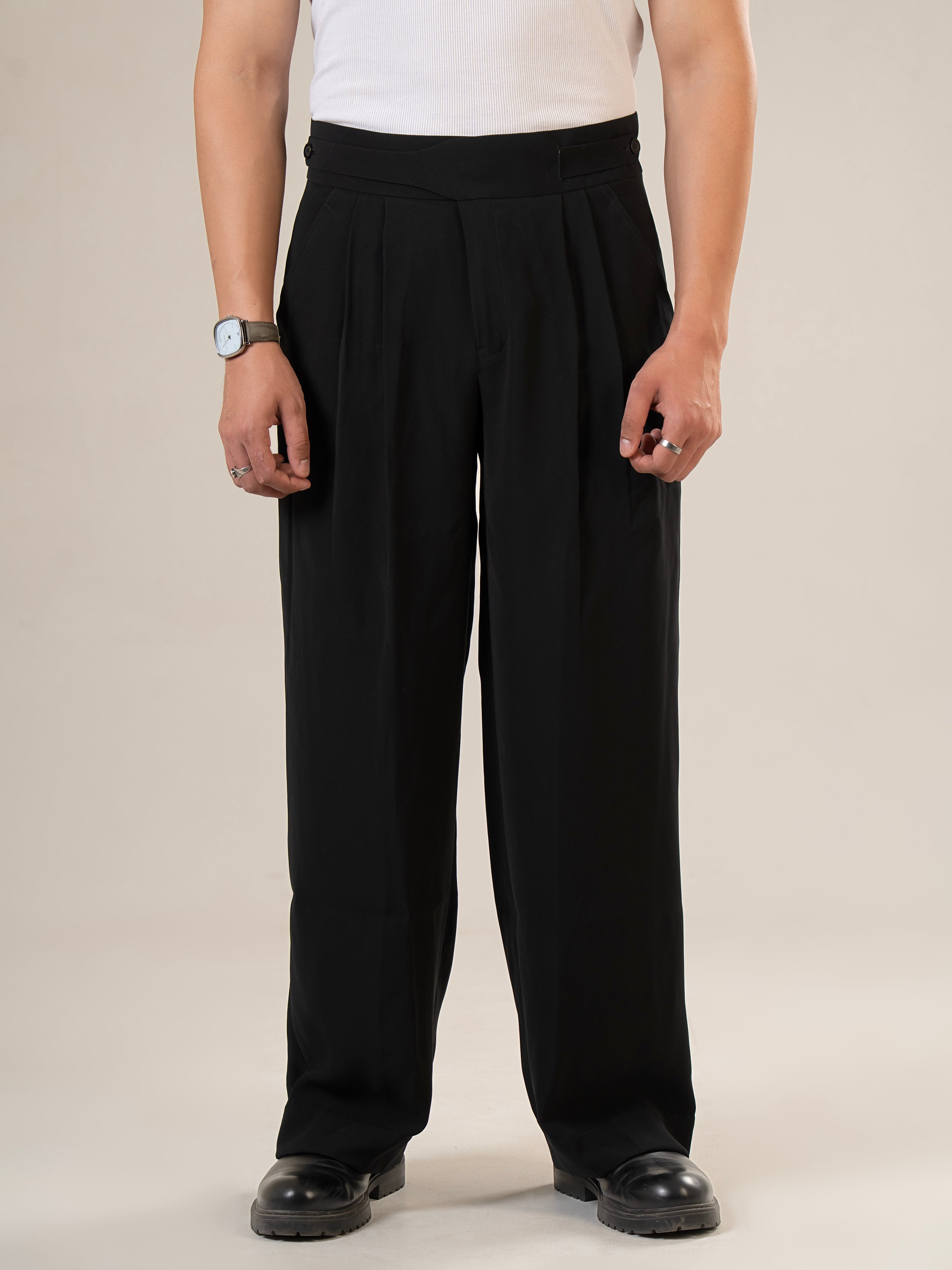 Black Polyester Baggy Pants | For Men