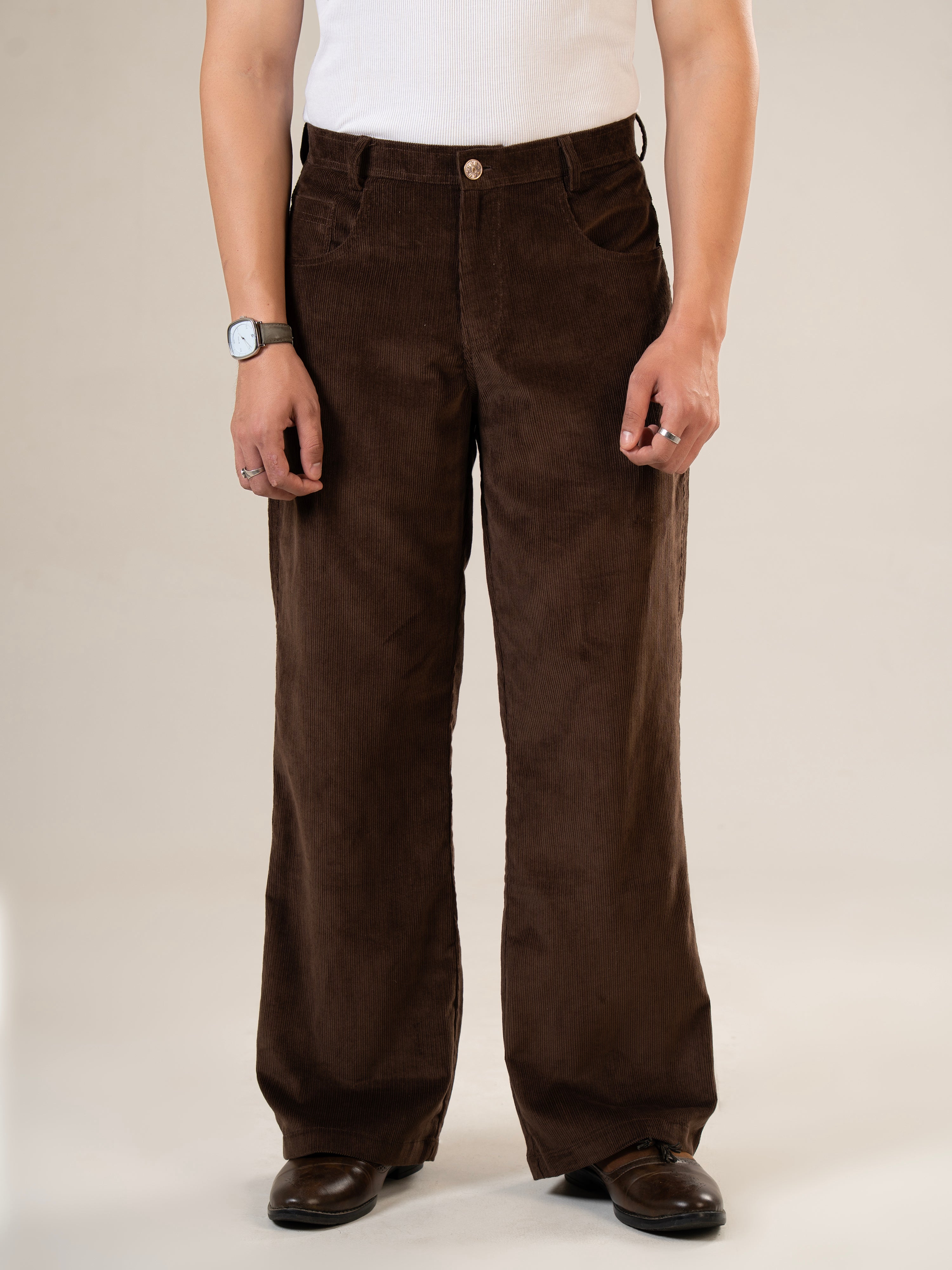 Coffee Cotton Straight Fit Pants | For Men