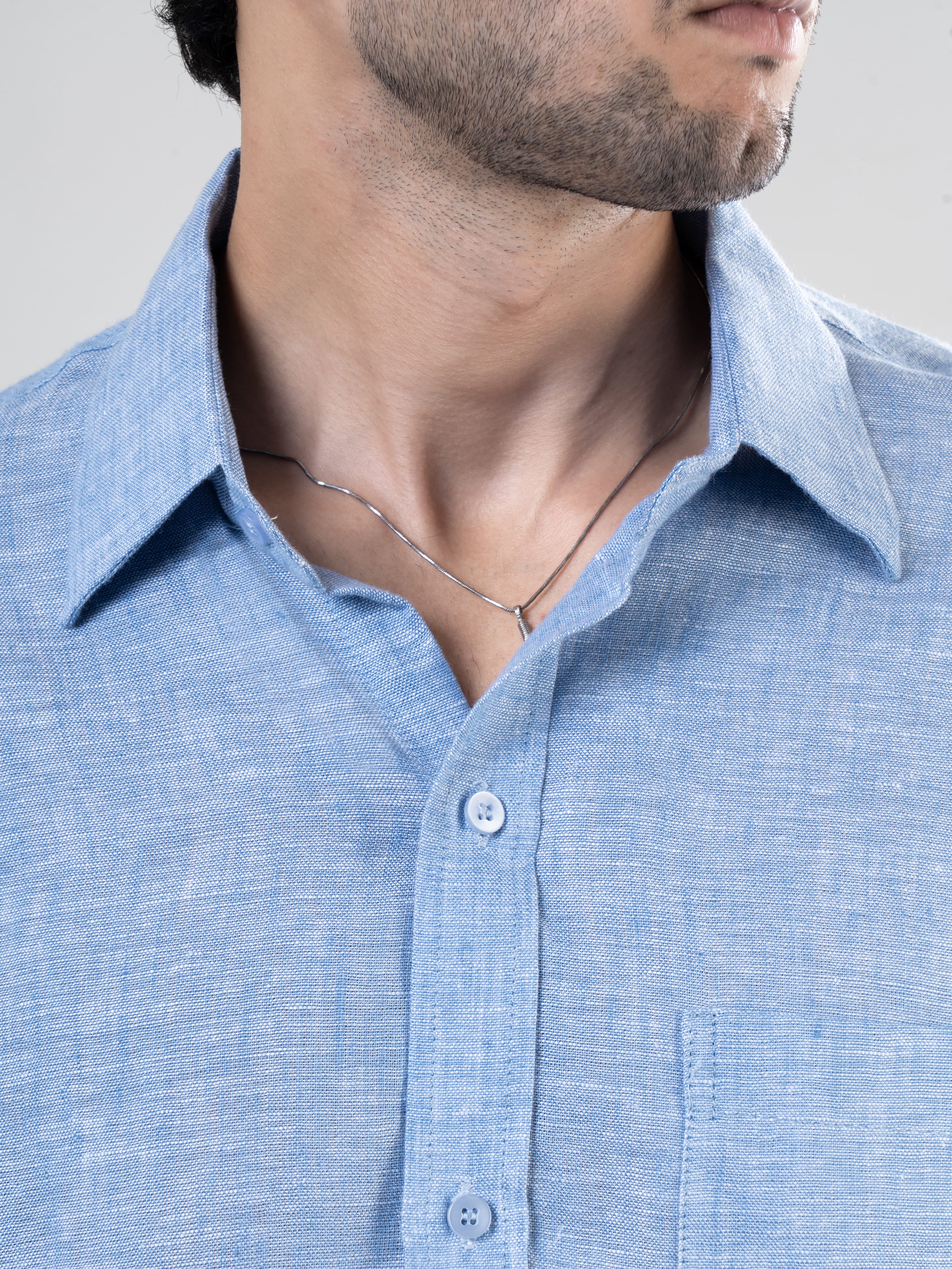 Aqua Linen Full Sleeve Solid Shirt | For Men