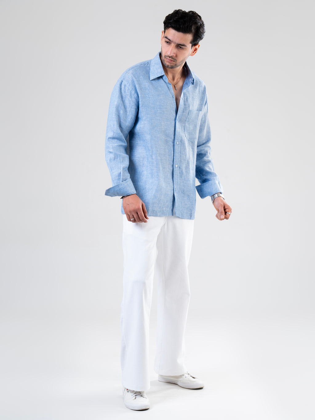 Aqua Linen Full Sleeve Solid Shirt | For Men