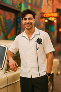White Cotton Half Sleeve Floral Embroidered Shirt | For Unisex