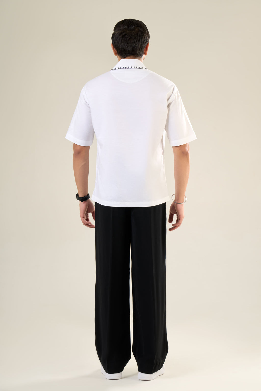 White Cotton Half Sleeve Floral Embroidered Shirt | For Unisex
