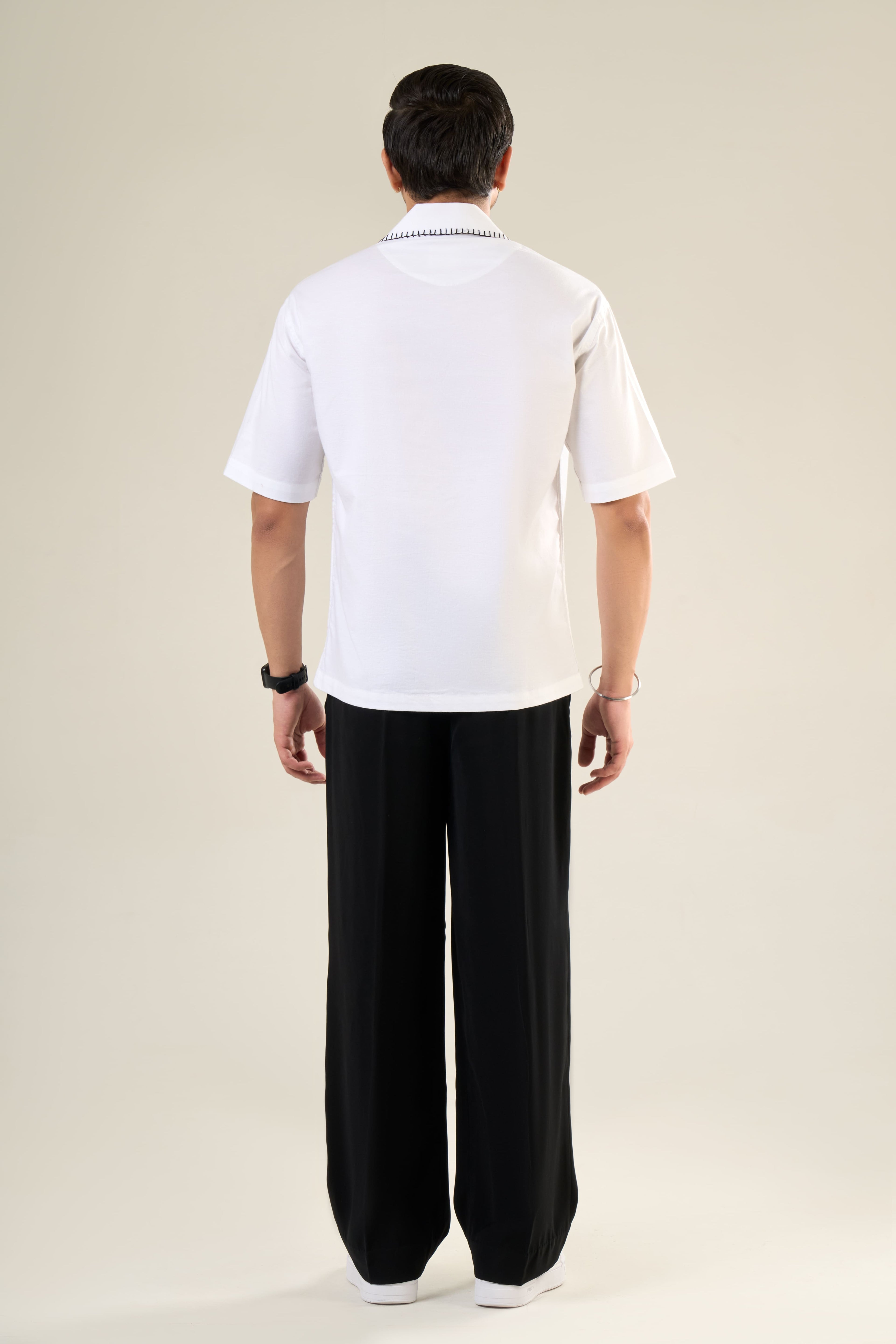 White Cotton Half Sleeve Floral Embroidered Shirt | For Unisex