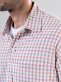 Peach Cotton Full Sleeve Checked Shirt | For Men